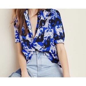 The Art of Anthropologie Emily Isabella Robina Panther Print Blouse M Boho